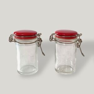 Set of 2 Glass Latching Jars with Red Ceramic Lids